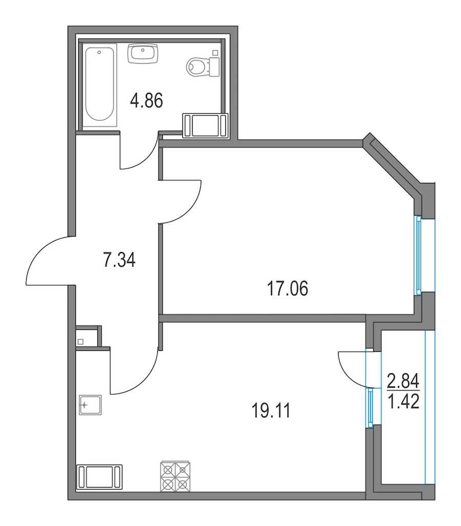 Однокомнатная квартира в : площадь 48.37 м2 , этаж: 10 – купить в Санкт-Петербурге